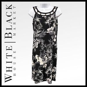 White House Black Market Floral Print Sheath Dress w/neckline cut-out design, XS